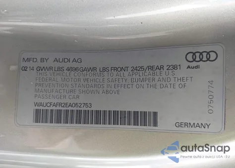 2014 Audi A5 Premium z USA, uszkodzony, nr VIN WAUCFAFR2EA052753